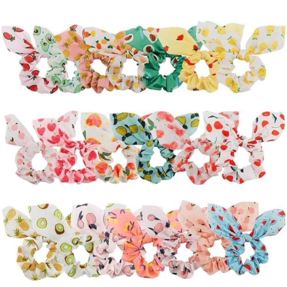 Thick Hair Scrunchies 20 Pack with Ribbon Bows
